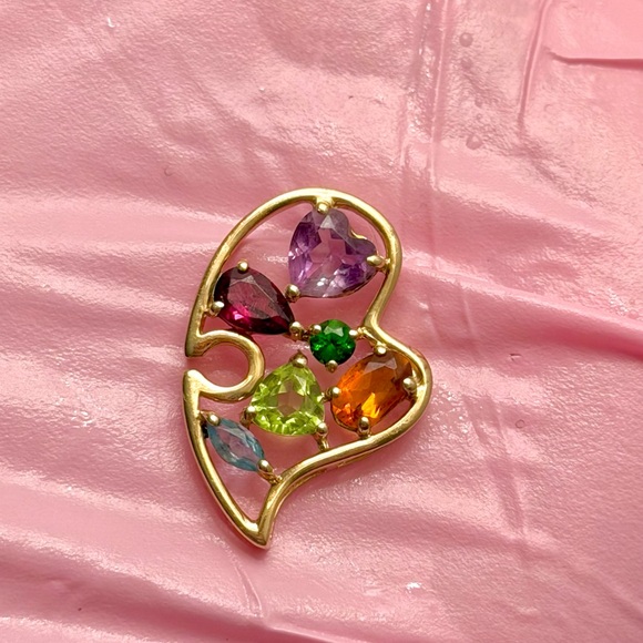 Gold Heart Multicolor Gemstone Pendant